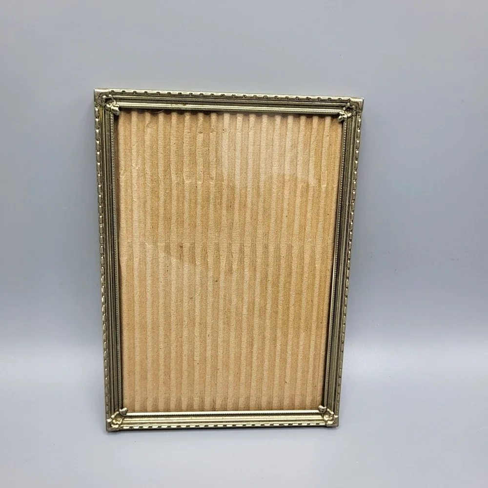 Vintage Picture Frame Ornate Beaded Floral Corner Metal Gold Tone 8
